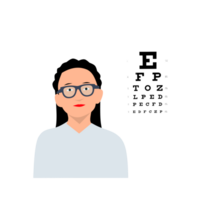 an eye chart with a woman in glasses and glasses png