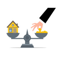 house and money on the scales, illustration png