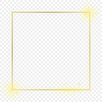 Gold glowing square frame isolated on background. Shiny frame with glowing effects. Vector illustration.