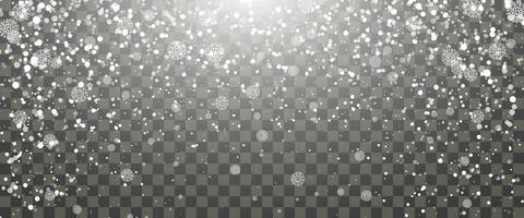 Snowfall and falling snowflakes on background. White snowflakes and Christmas snow. Vector illustration