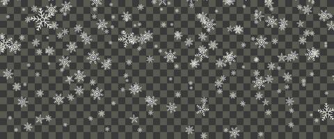 Snowfall and falling snowflakes on background. White snowflakes and Christmas snow. Vector illustration