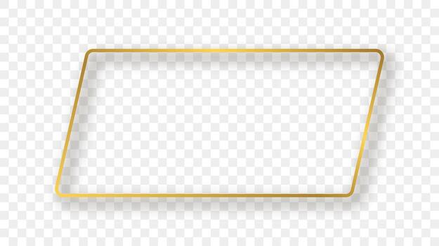 Gold glowing rounded rectangular shape frame with shadow vector