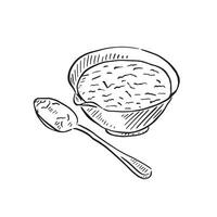 A bowl of bread sauce or porridge, drawn by hand in black and white. The perfect accompaniment to a Sunday roast of Christmas dinner. Line drawing on Procreate. vector