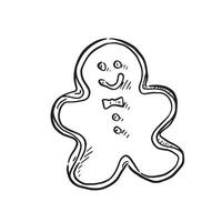 Line drawn sketch of a gingerbread man. Black and white drawing by hand and with subtle shading. vector