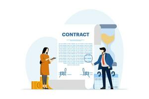 Contract agreement with client, Business deal, collaboration agreement or document, successful contract or negotiation, signing of business agreement document. flat vector illustration.