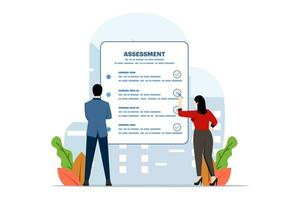Evaluation concept, Assessment Analysis, performance, improvement, risk, results and feedback, analyzing the level of potential. control or limitation. flat vector illustration on white background.