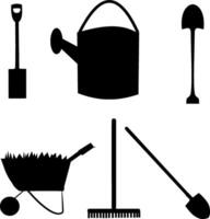 Garden Tools Silhouette Vector on white background