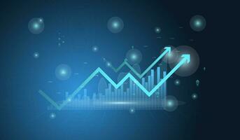 Financial chart with moving up arrow graph and world map in stock market on blue color background vector, illustration vector