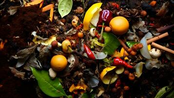 AI generated Pile of food waste on the ground photo