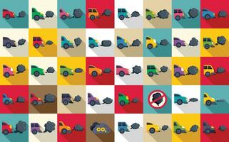 Traffic fumes icons set flat vector. Climate gas car vector