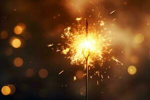 AI generated Burning sparkler on bokeh background. New Year concept photo