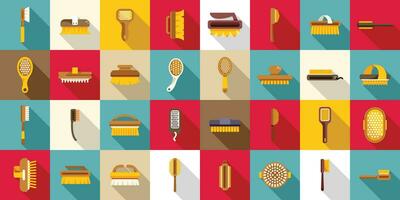 Body massage brush icons set flat vector. Bath anti cellulite vector