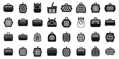 Cat carrier icons set simple vector. Cage canine carrier vector