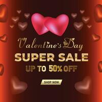 Valentine's Day Super Sale web banner or Post with hearts background. Discount Promotion, and shopping template. Happy Valentine's Day Concept with Big Sale Header Hanging Hearts Template vector