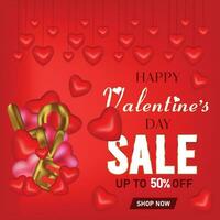 Valentine's Day Super Sale web banner or Post with hearts background. Discount Promotion, and shopping template. Happy Valentine's Day Concept with Big Sale Header Hanging Hearts Template vector