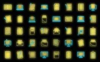 Editor content icons set vector neon