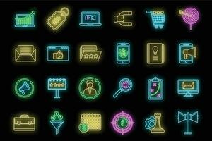 Remarketing strategy icons set vector neon