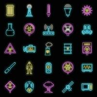 Toxic radiation icons set vector neon