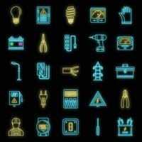 Safety electrician service icons set vector neon