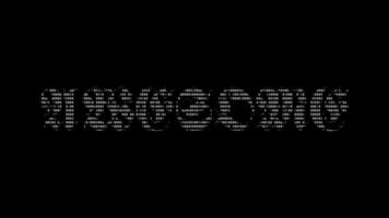 grymt bra ascii animering slinga på svart bakgrund. ascii koda konst symboler skrivmaskin i och ut effekt med looped rörelse. video