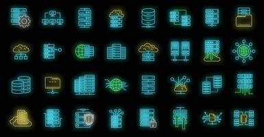 Data center icons set vector neon
