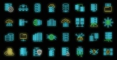 conjunto de iconos de centro de datos neón vectorial vector