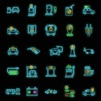 Electrical refueling car icons set vector neon