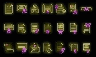 Certificate of birth icons set vector neon