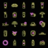 Uv sun protection icons set vector neon