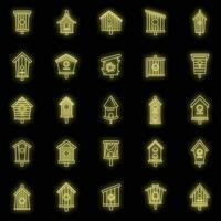 Spring bird house icons set vector neon