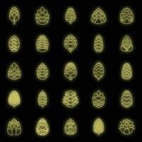 Pine cone botanical icons set vector neon