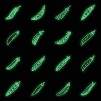 Peas bean icons set vector neon