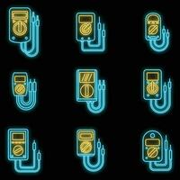 Electric multimeter icons set vector neon