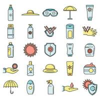 Uv sun protection icons set vector color