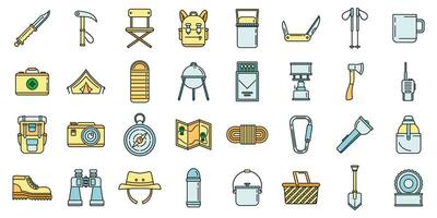 Hiking mountain icons set vector color