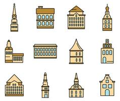 Riga Latvia icons set vector color