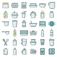 Modern plastic tableware icons set vector color