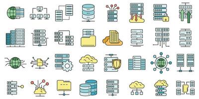 Data center icons set vector color