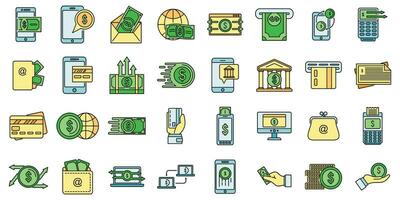 Cash money transfer icons set vector color