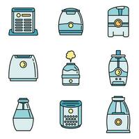 Home air purifier icons set vector color