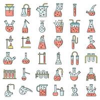 School chemical laboratory experiment icons set vector color