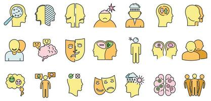 Bipolar disorder disease icon set vector color