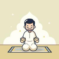 Man praying on his knees. Vector illustration