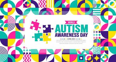 World autism awareness day Abstract Geometric minimalist simple shape and figure artwork  puzzle pieces pattern background template celebrated in 2 April. use to banner, greeting card, poster. vector