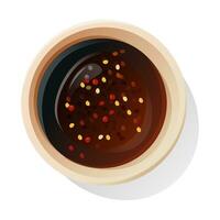 Asian sauce with chili in a round bowl, top view. vector