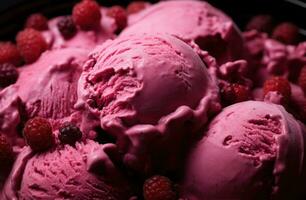 AI generated berry ice cream closeup photo