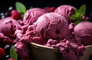 AI generated berry ice cream closeup photo