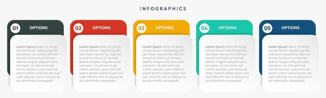 Modern business infographic template, square shape with 5 options or steps icons vector