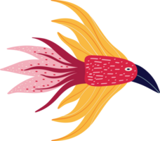 Magical red bird. Cool illustration in children's cartoon style png