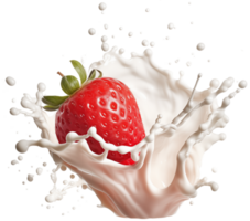 AI generated Milk or yogurt splash with strawberry realistic illustration isolated. Generative ai. png